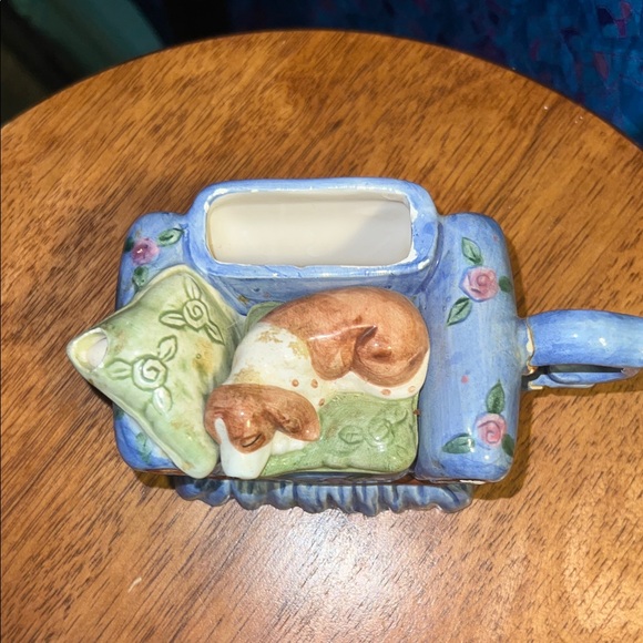 Blue Ceramic Dog Figurine on Couch mini planter - Picture 2 of 9